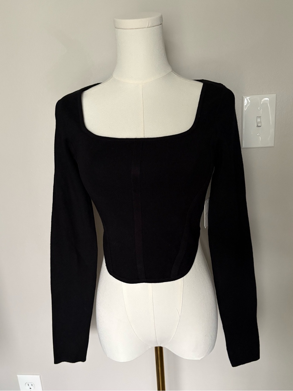 Altar'd State Black Square-Neck Long Sleeve Top